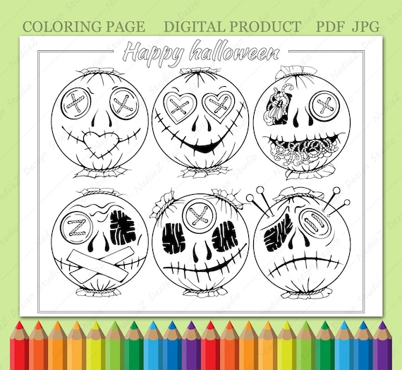 Adult coloring page with halloween horror emoji printable adult coloring page digital download