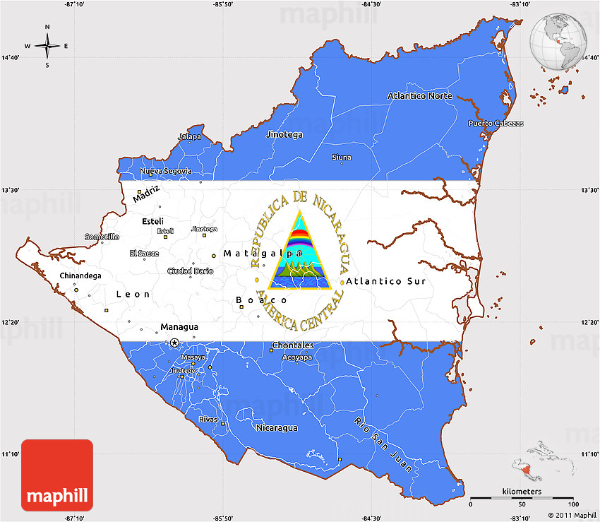 Flag simple map of nicaragua