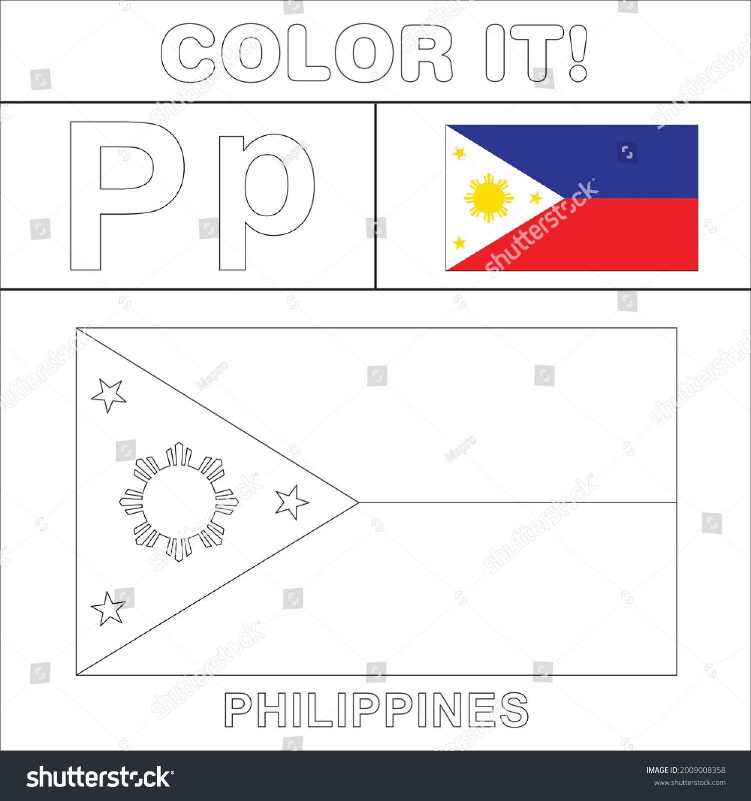 Philippines flag coloring page kids stock vector royalty free