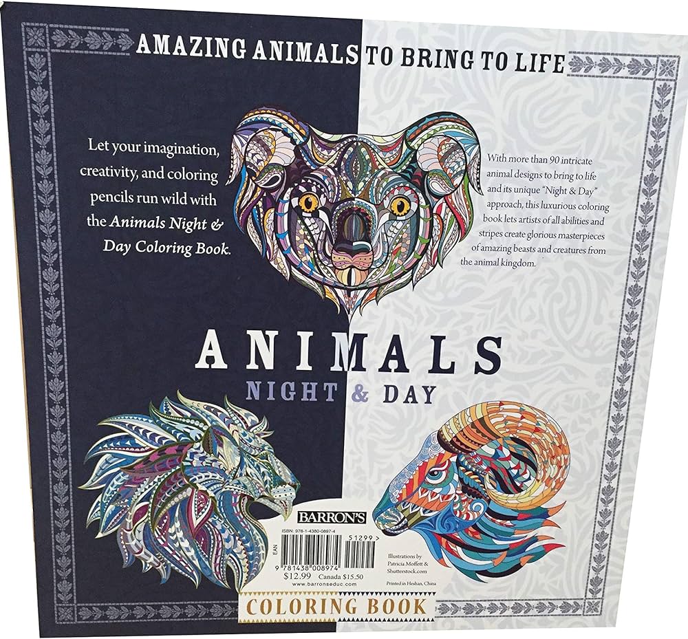 Animals night day adult coloring book amazing animals to bring to life moffett patricia shuttershock books