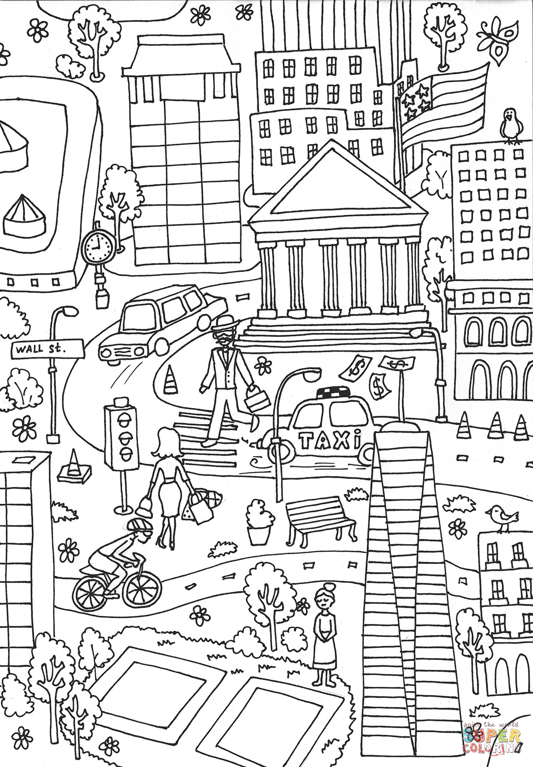 Wall street building and national september memorial museum coloring page free printable coloring pages