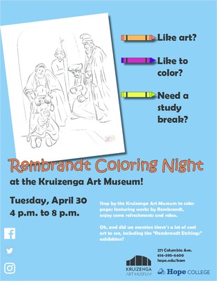 Rembrandt coloring night at the kurizenga art museum by kruizenga art museum and lisa barney