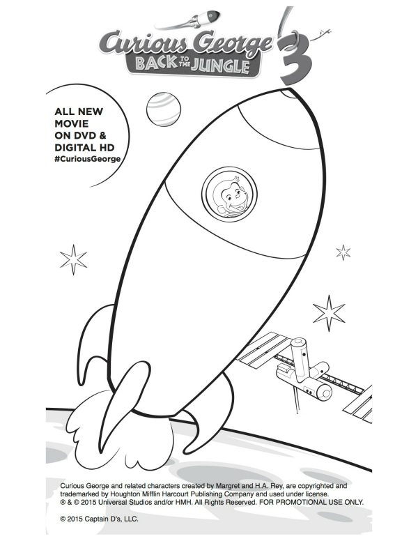Free printable curious george rocket ship coloring page