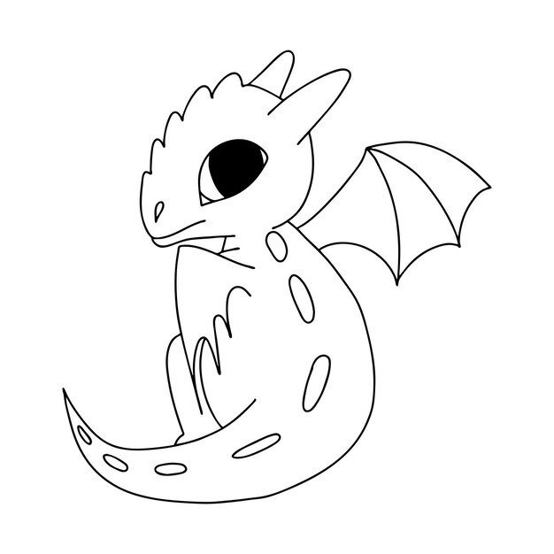 Premium vector little cute cartoon dragon vector illustration black and white illustration for a coloring book