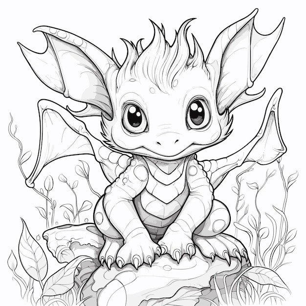 Premium vector hand drawn animal outline illustration cute dragon coloring pages for children