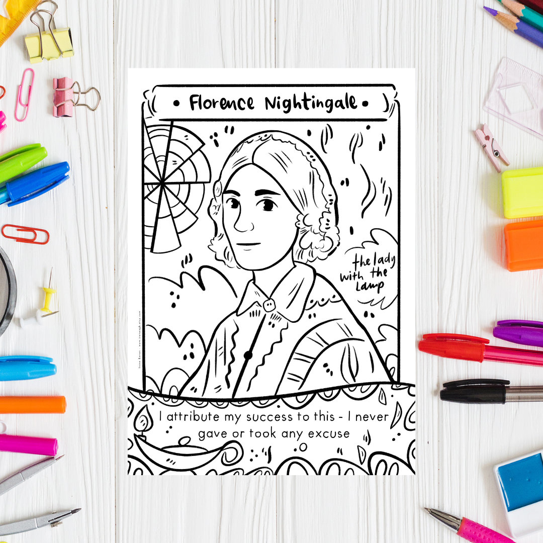 Women in medicine florence nightingale coloring page women in science nurse gift downloadable coloring sheet international nurse day print