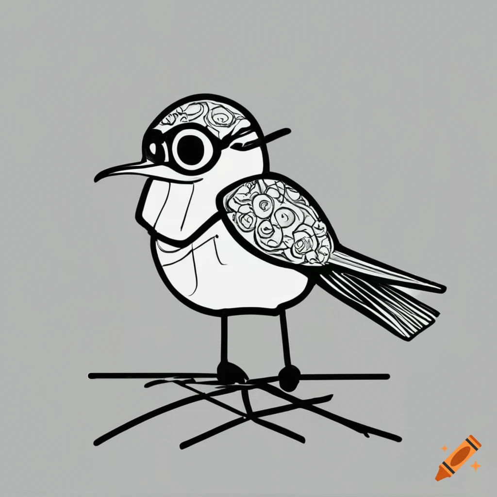 Black and white coloring page of a nightingale on a drone on