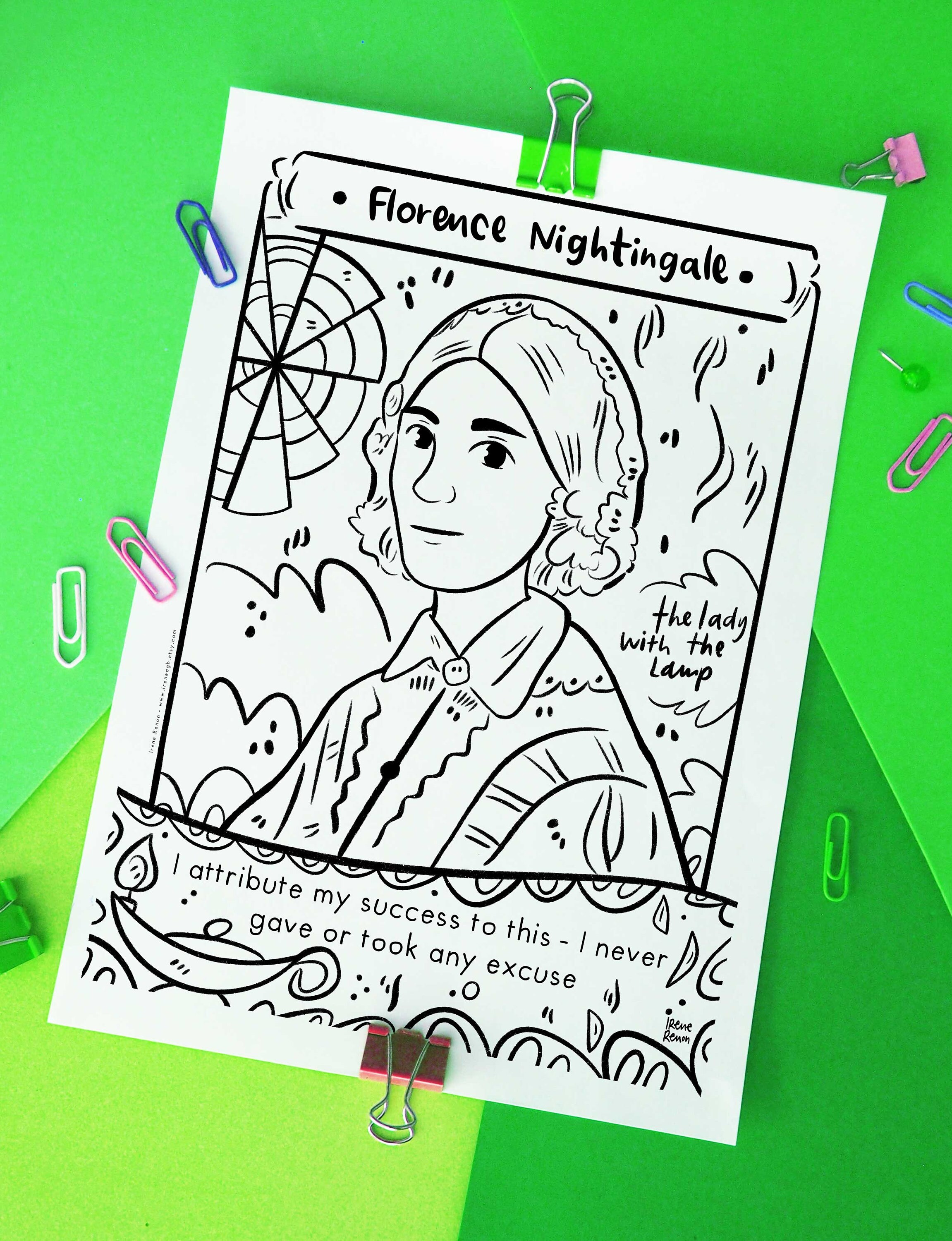 Women in medicine florence nightingale coloring page women in science nurse gift downloadable coloring sheet international nurse day print