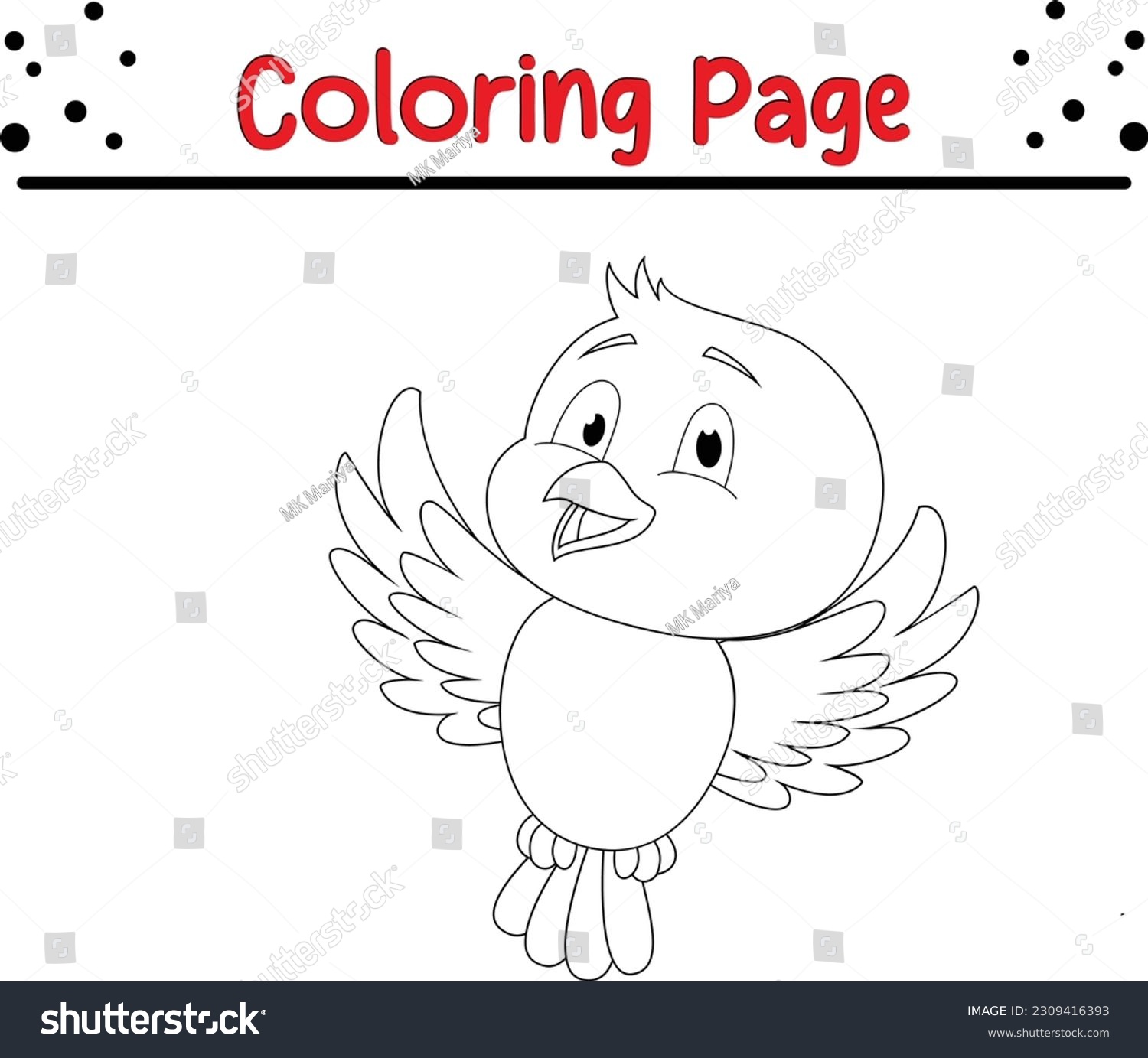 Cute nightingale cartoon coloring page illustration stock vector royalty free