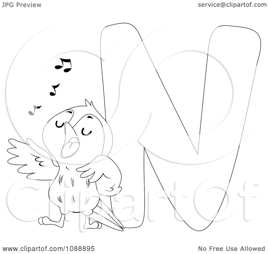 Clipart outlined n is for nightingale coloring page