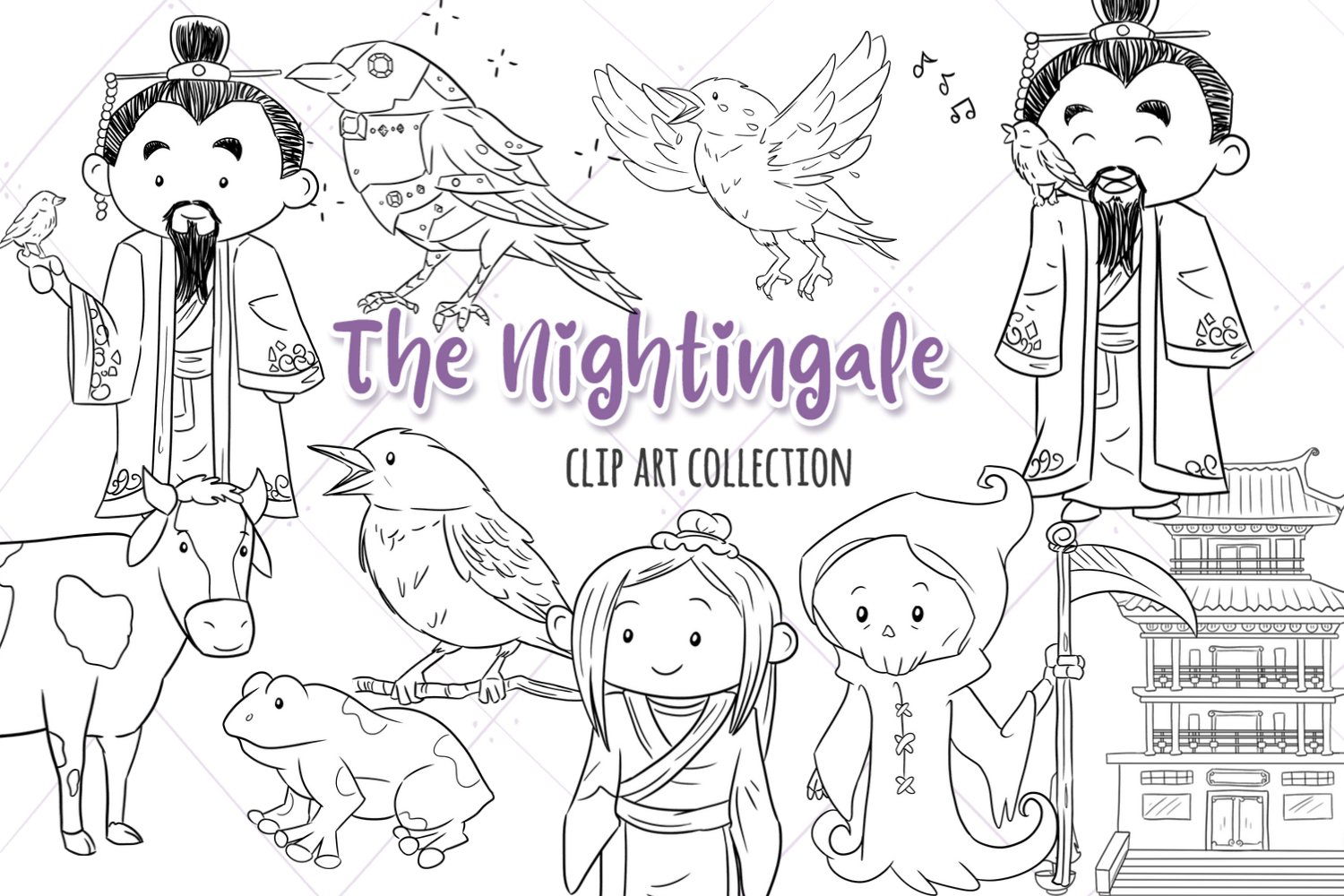 The nightingale fairy tale clip art collection
