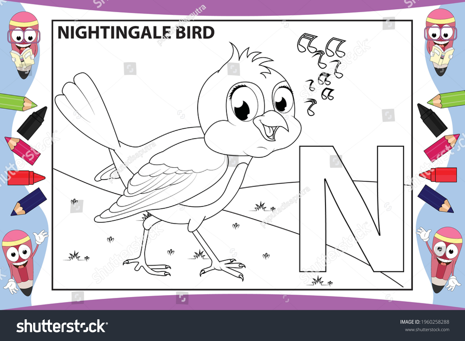 Coloring cute nightingale bird animal cartoon stock vector royalty free