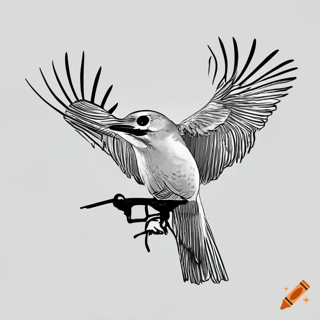 Black and white coloring page of a nightingale on a drone on