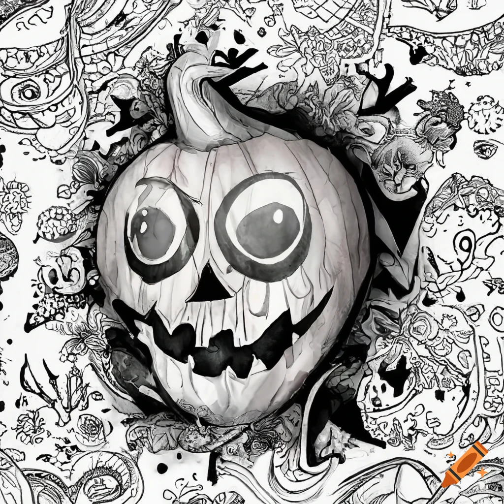 Halloween themed coloring page with stickers on