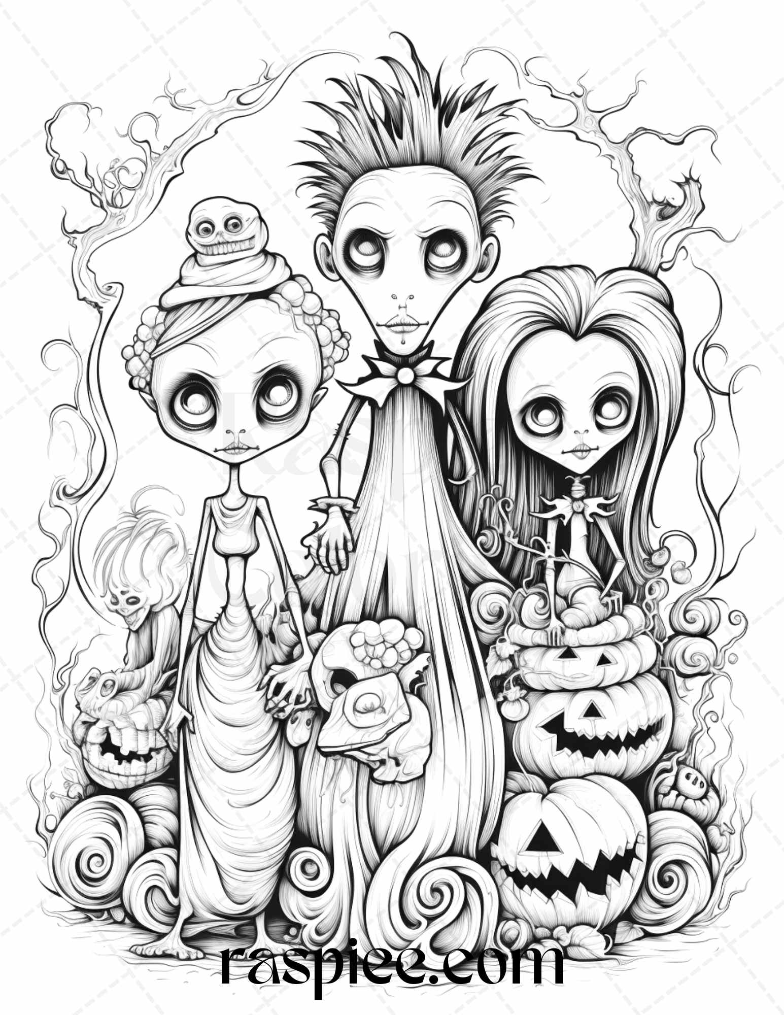 Monster family grayscale coloring pages printable for adults