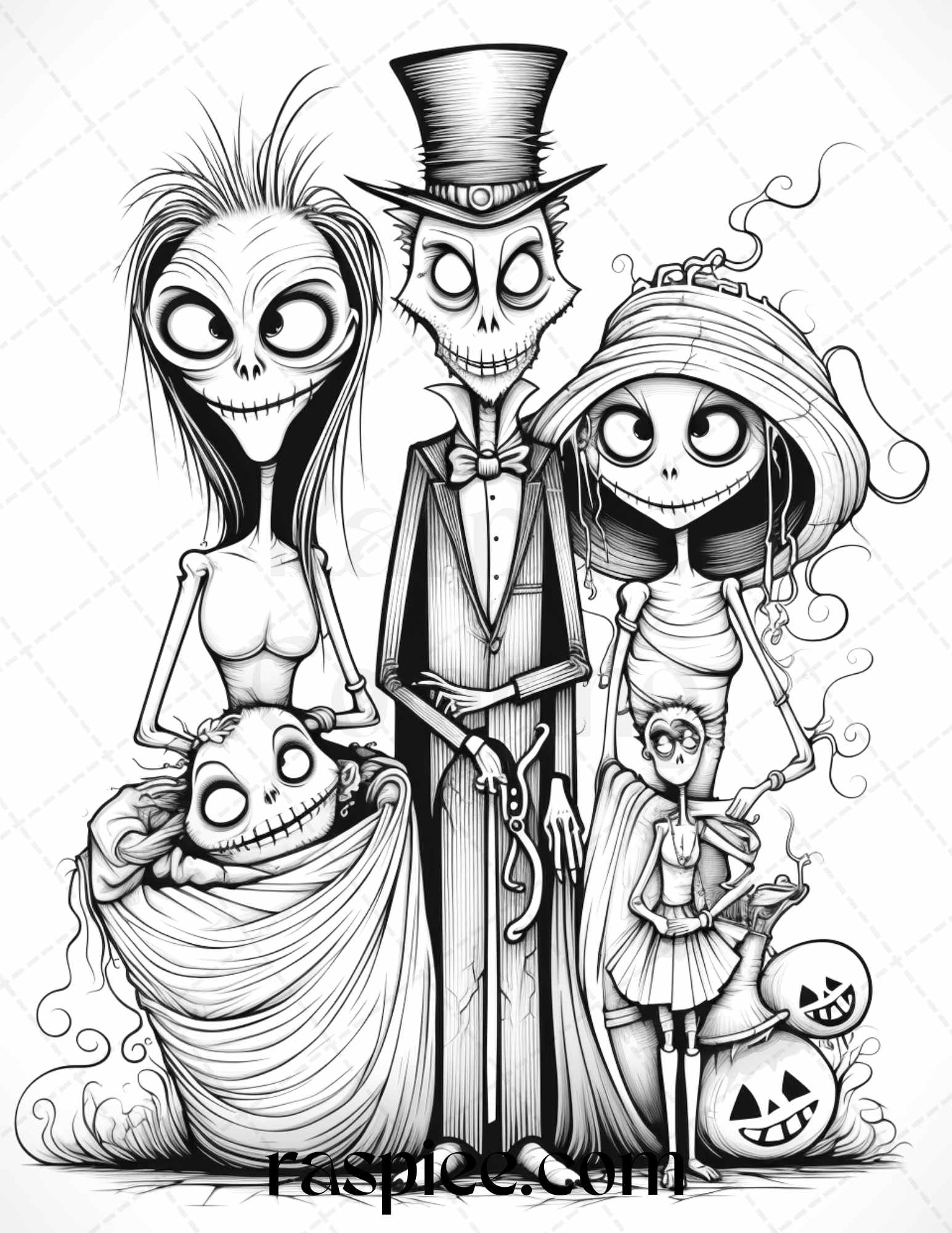 Monster family grayscale coloring pages printable for adults