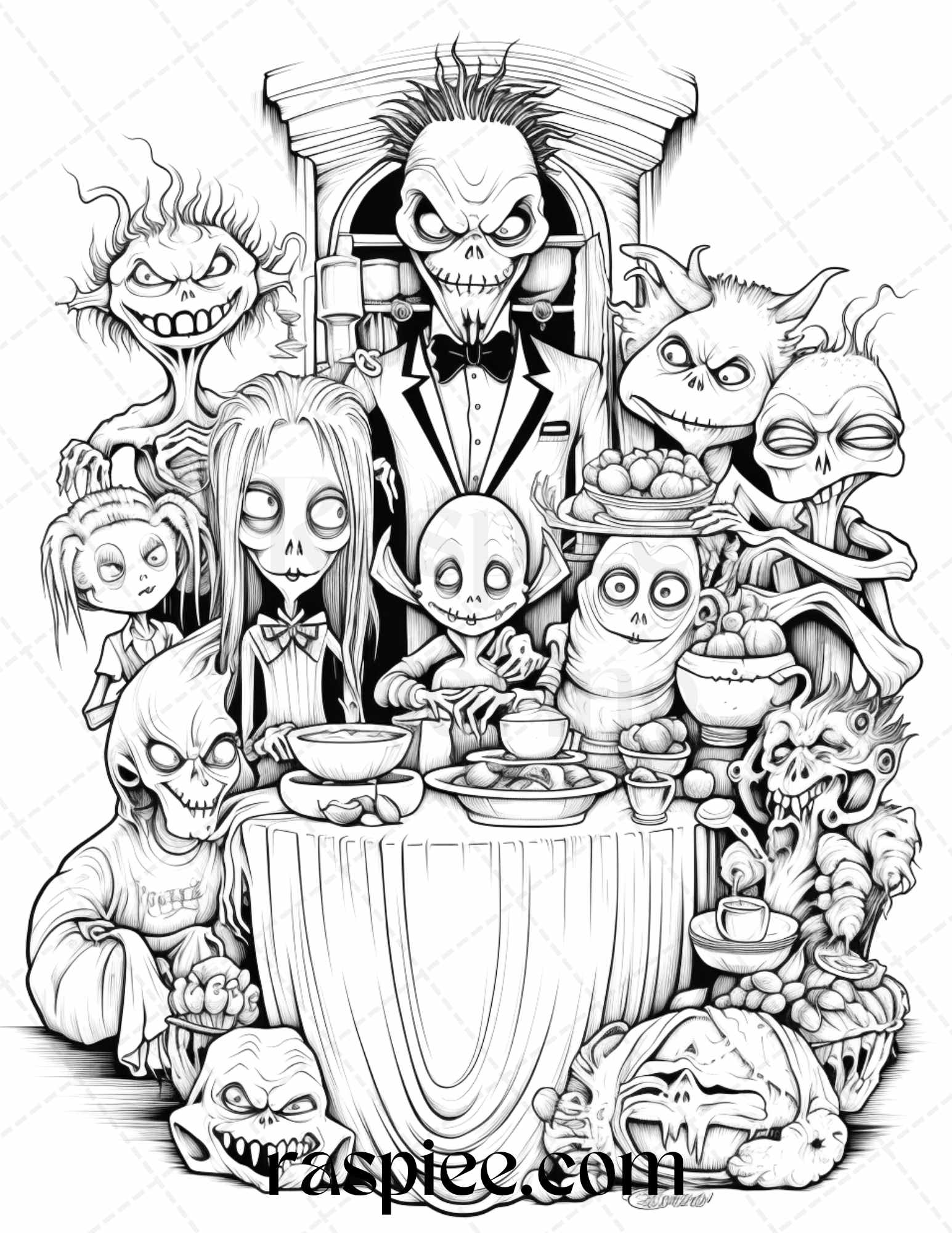 Monster family grayscale coloring pages printable for adults