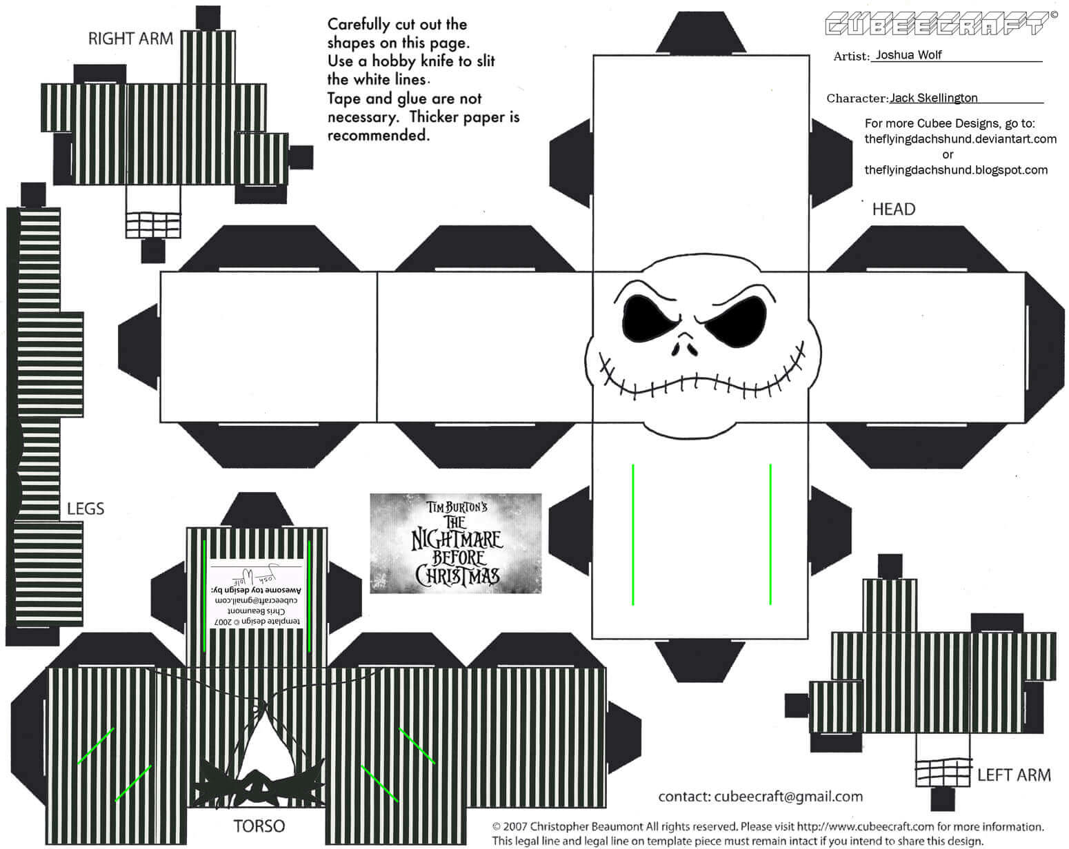 Jack skellington from nightmare before christmas paper toy free printable papercraft templates