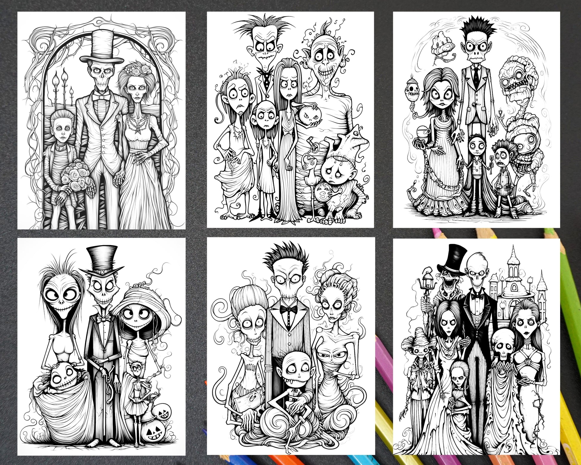 Monster family grayscale coloring pages printable for adults