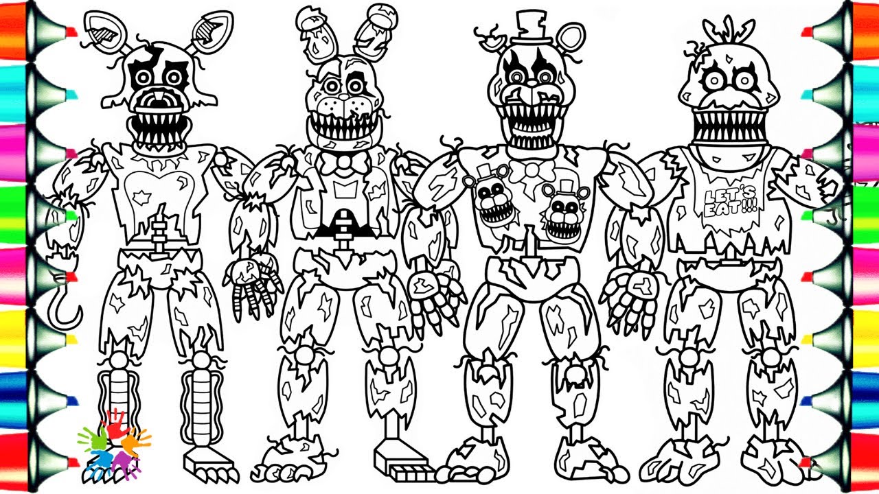 Five nights at freddys new coloring pages how to color fnaf nightare aniatronics ncs usic