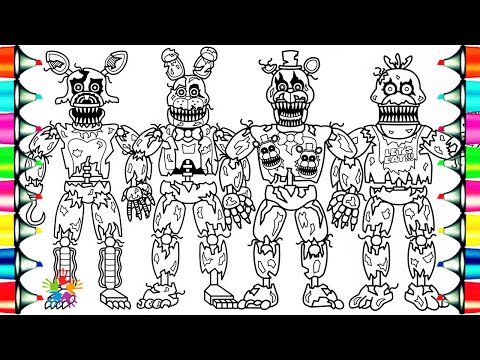 Five nights at freddys new coloring pages how to color fnaf nightare aniatronics ncs usic