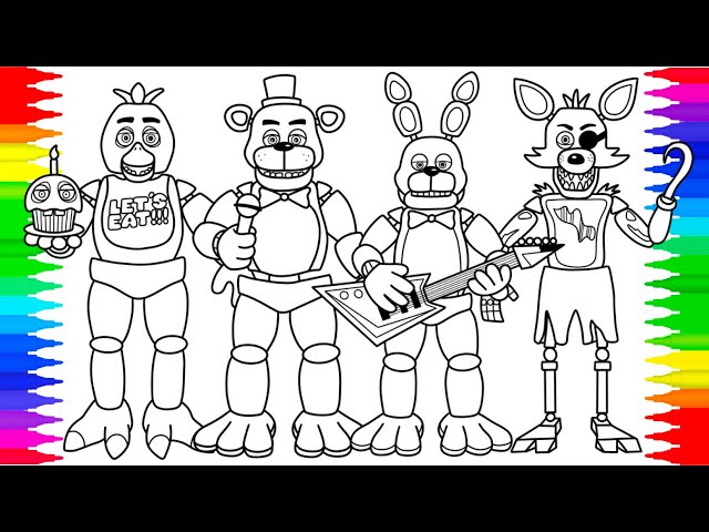 Five nights at freddys new coloring pages how to color all main characters from fnaf ncs music