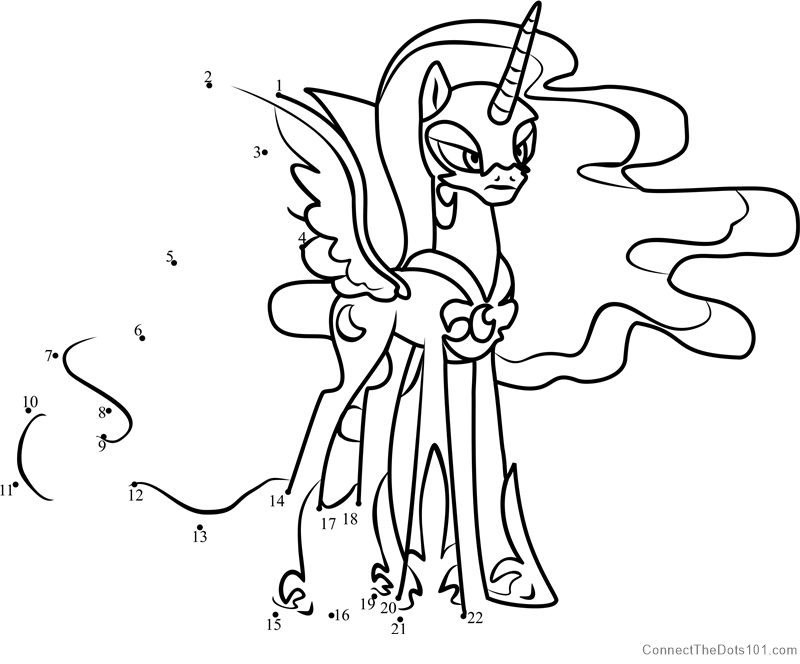 Nightmare moon my little pony dot to dot printable worksheet