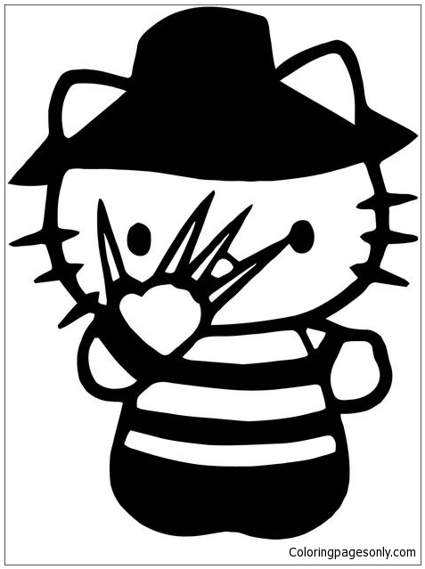 Hello kitty freddy krueger nightmare elm street coloring page