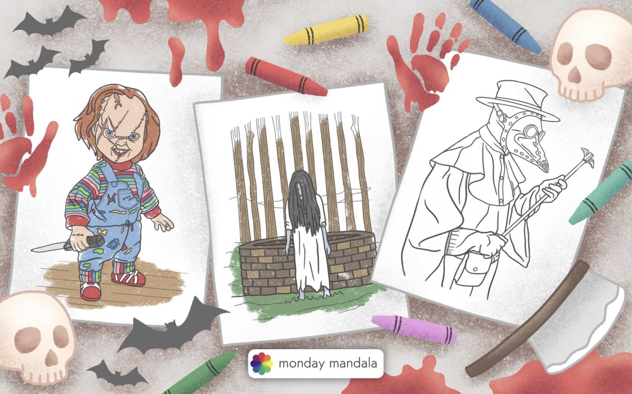 Horror coloring pages free pdf printables