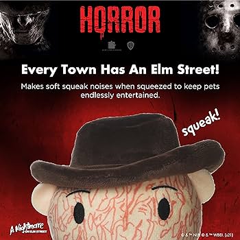 Pet supplies warner bros a nightmare on elm street horror movies freddy krueger figure plush dog toy medium dog toy nightmare on elm street collection squeaky dog toy halloween