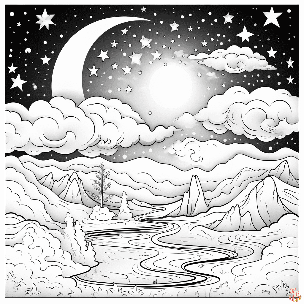 Printable night sky coloring pages free for kids and adults