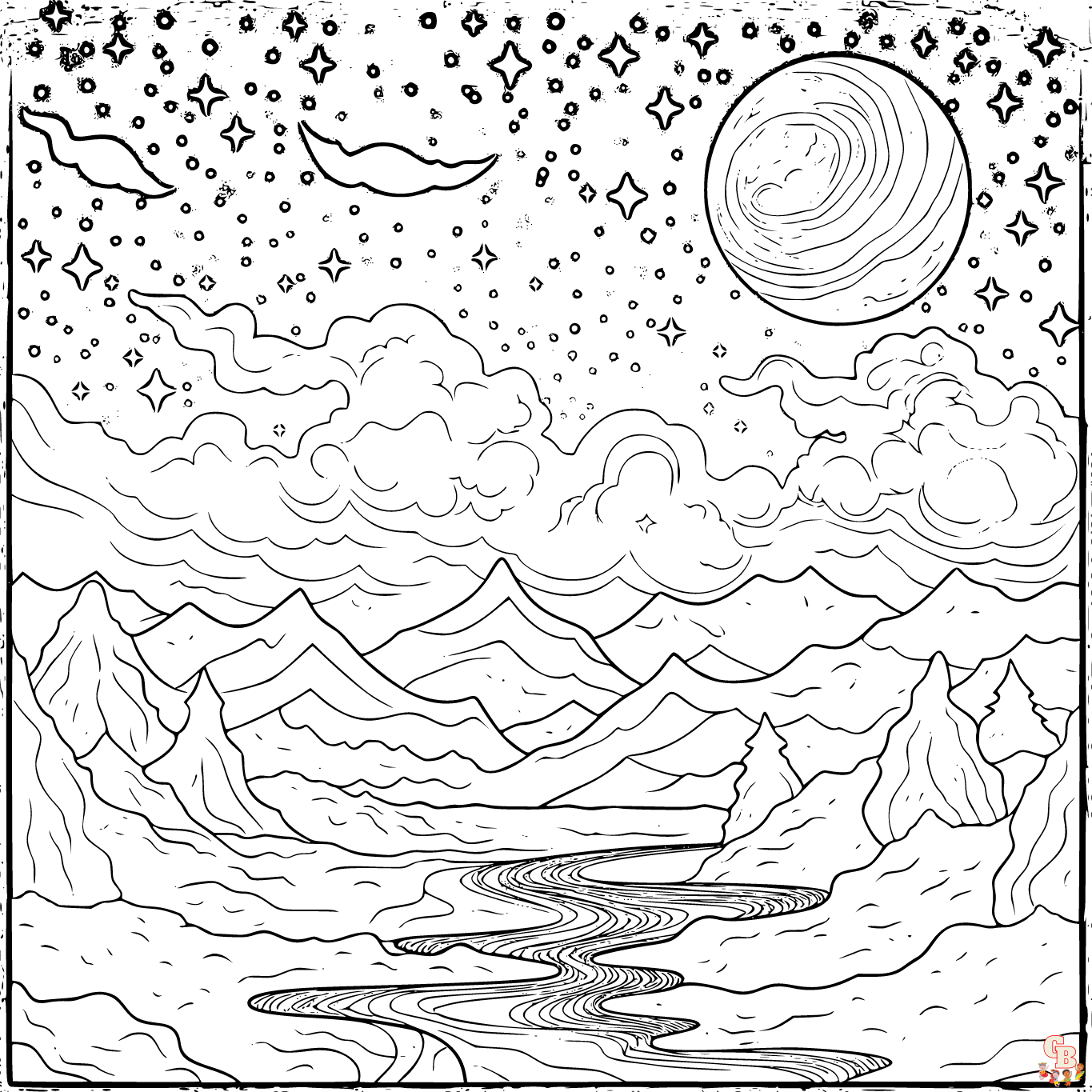 Printable night sky coloring pages free for kids and adults