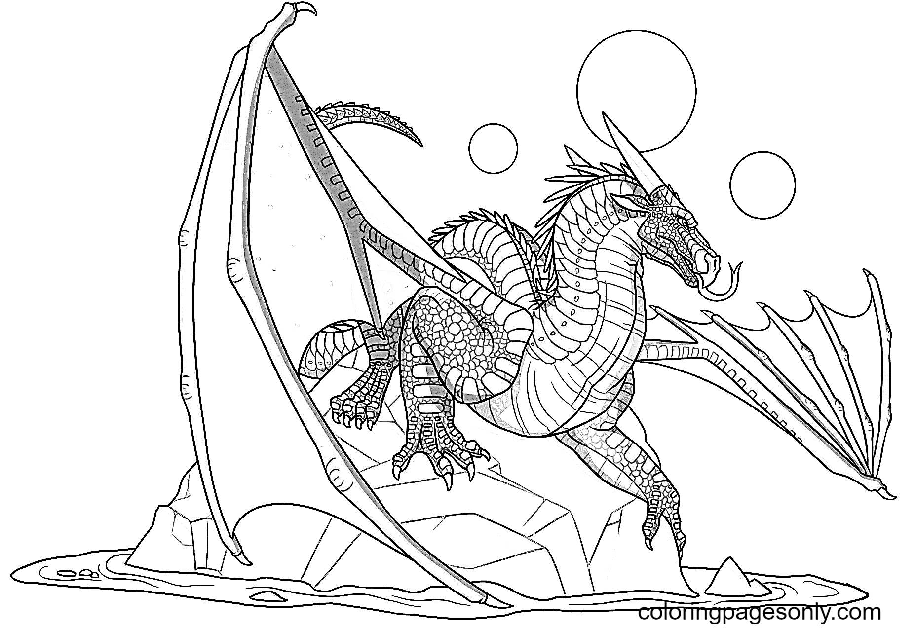 Nightwing dragon on the rock coloring page