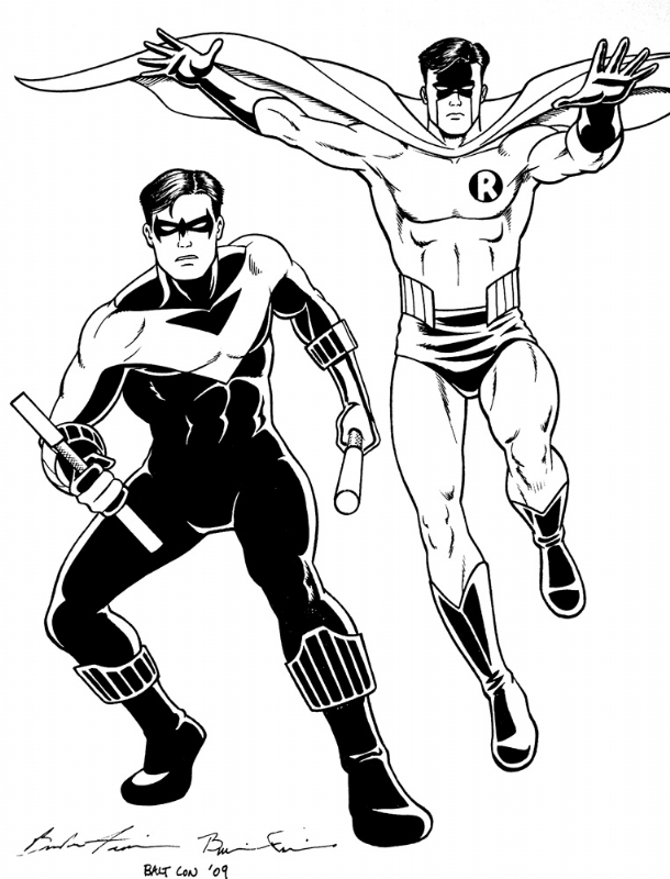 Earth robin and nightwing in brendon and brian fraims baltimore icon sketches ic art gallery room