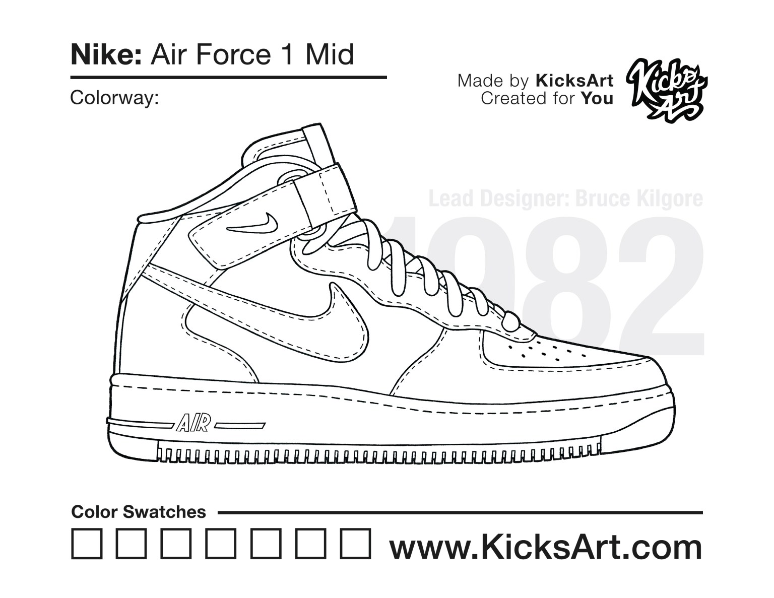 Nike air force mid sneaker coloring pages