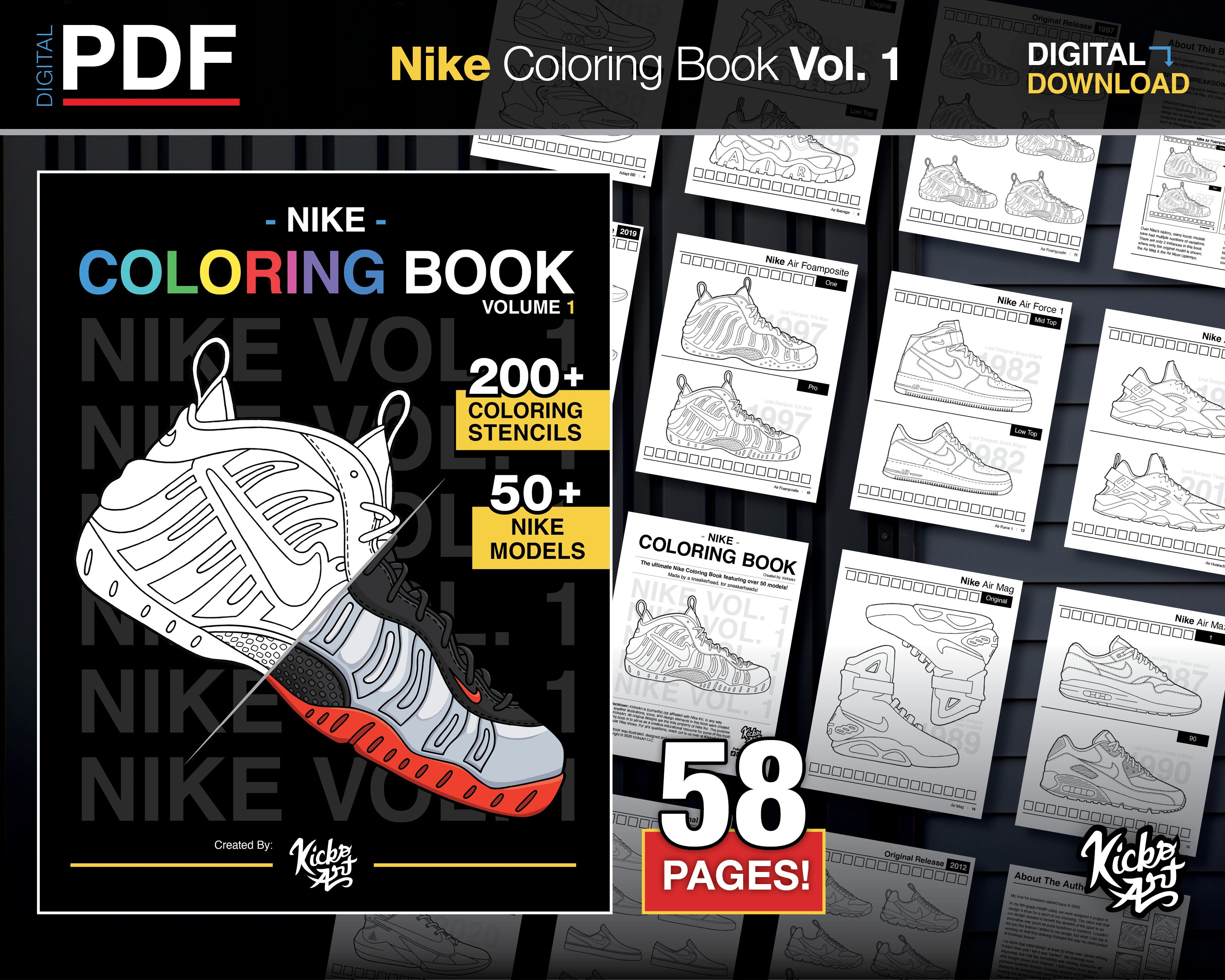 Digital pdf nike coloring book vol â created by kicksart â kicksart shop