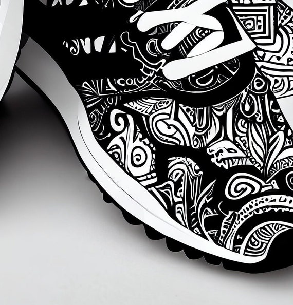 Pack mandala sneaker coloring page hyper detailed black and white shoes instant download set anti