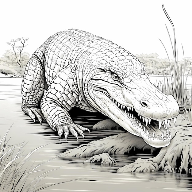 Premium ai image realistic nile crocodile coloring pages book