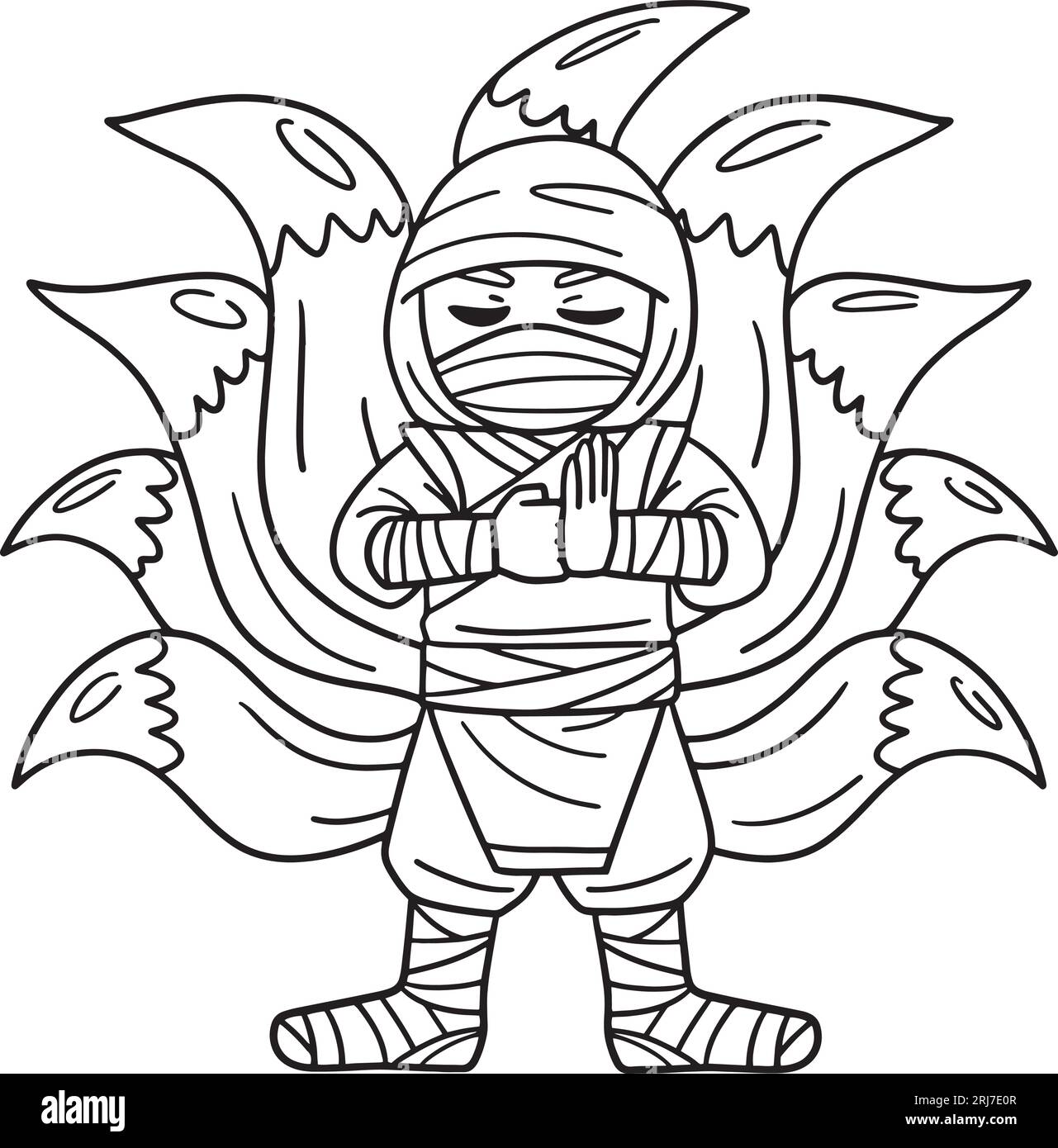 Ninja with nine tails isolated coloring page stock vector image art