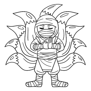 Premium vector a cute and funny coloring page of a ninja with nine tails provides hours of coloring fun for children color this page is very easy suitable for little kids