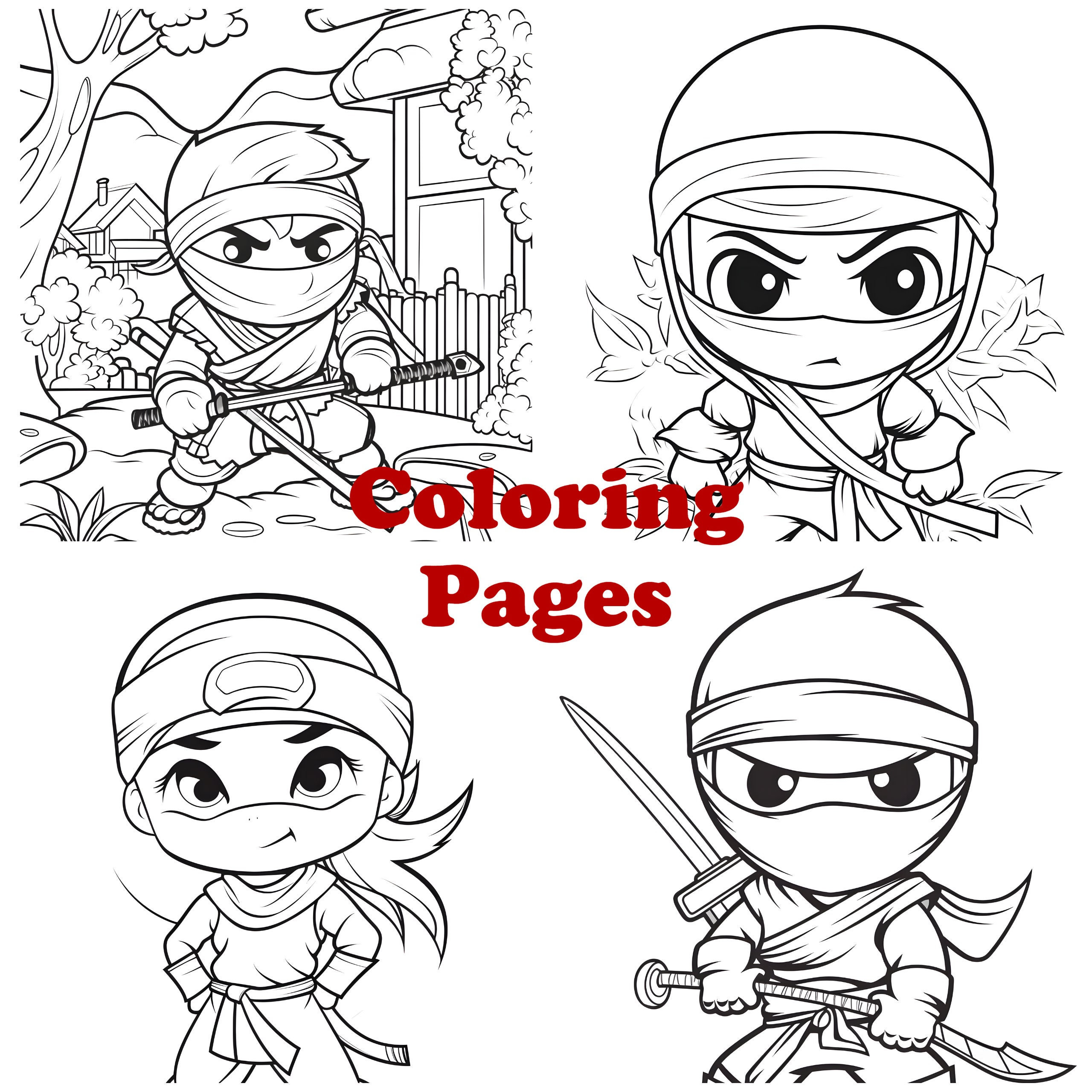 Little ninja coloring pages cute ninja coloring sheets ninja coloring book instant download