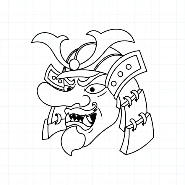 Premium vector hand drawn japanese tengu mask coloring page vector illustration