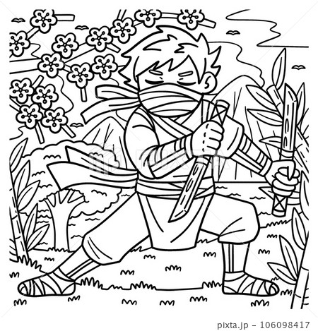 Ninja with ninjato coloring page for kids