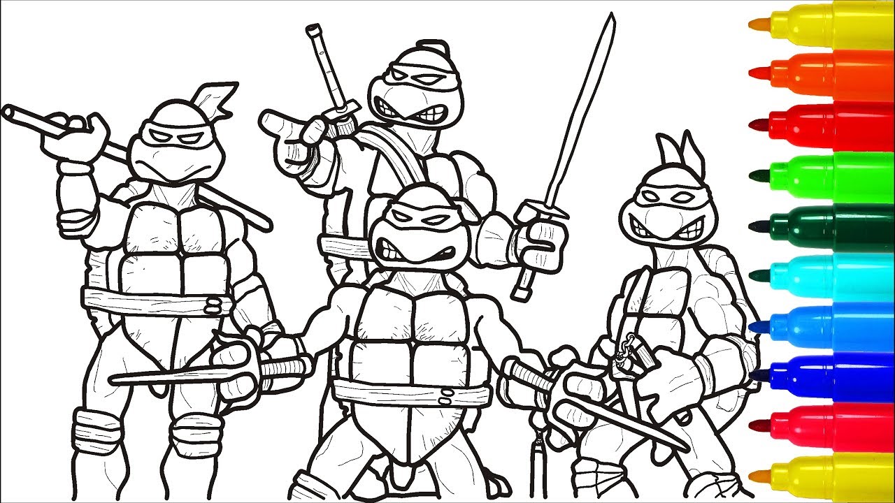 Teenage utant ninja turtles coloring pages colouring pages for kids with colored arkers