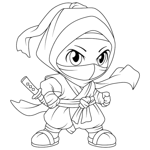 Premium vector coloring adventures ninja coloring page for kids isolated clean and minimalistic line artwork