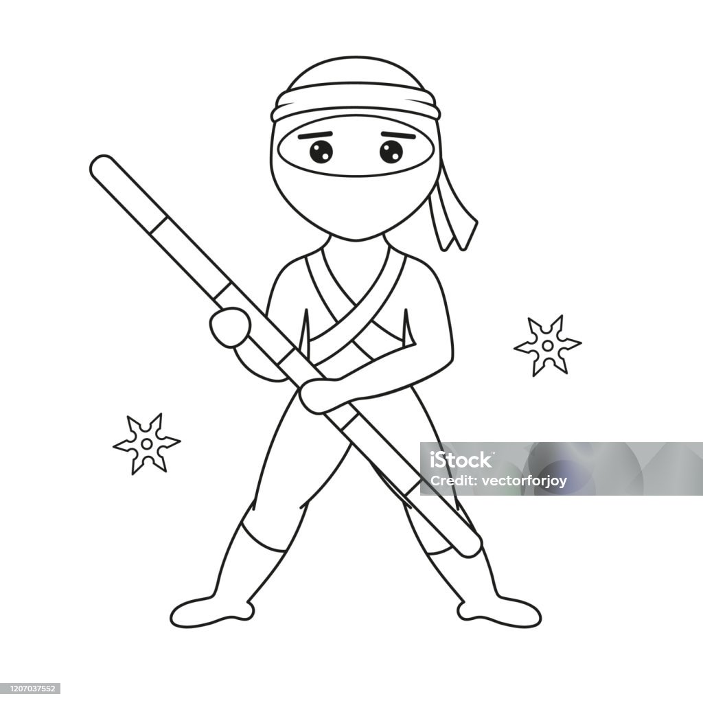 Japanese ninja throwing asterisk outline drawing coloring page vector illustration stock illustration