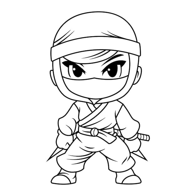 Premium vector adorable ninja coloring page isolated clean and minimalistic simple line artwork kids friendly