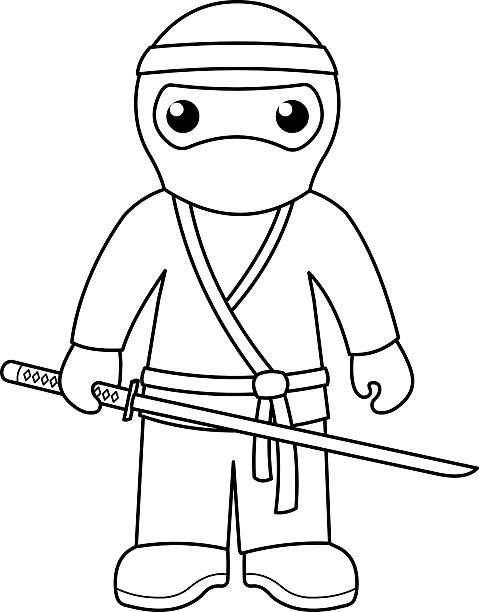 Ninja coloring page for kids stock illustration