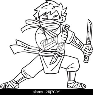 Ninja with ninjato isolated coloring page for kids stock vector image art