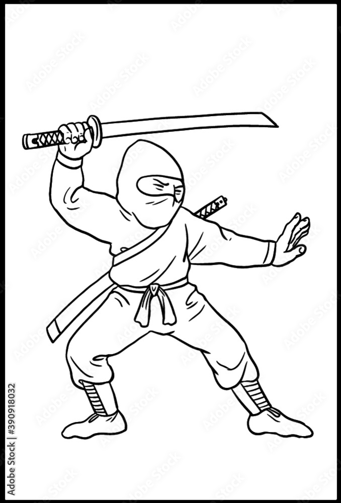 Ninja attack for coloring vector template for children vector